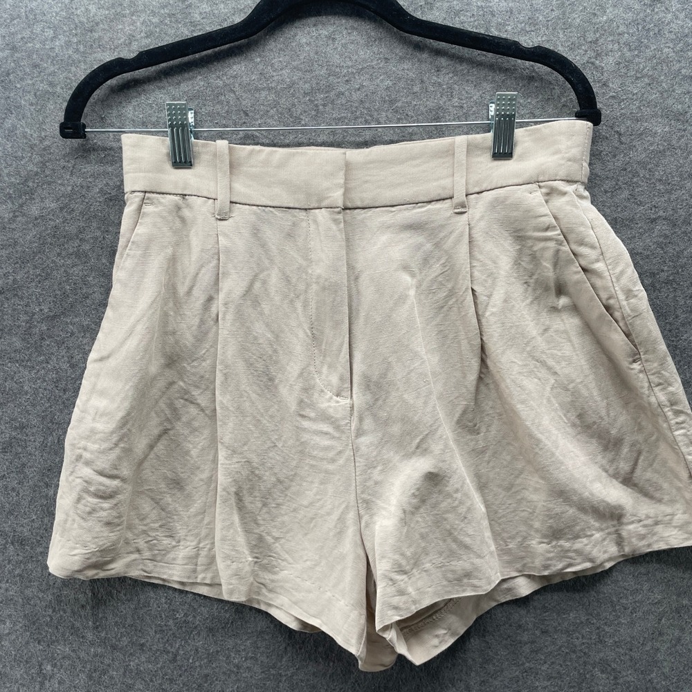 H&M Pleated High Rise Linen Blend Dress Shorts Womens 8 Beige Tailored